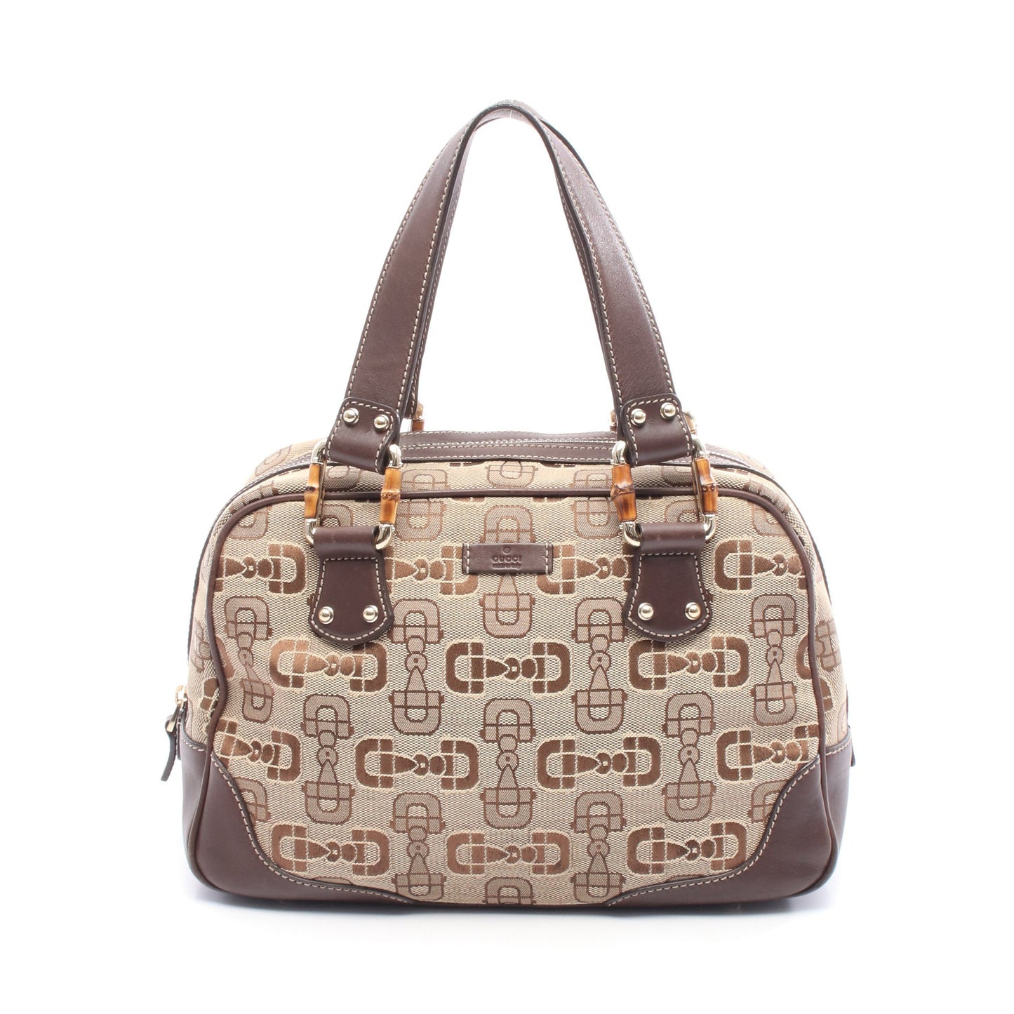 バンブー ホースビット ミニボストンバッグ ハンドバッグ キャンバス レザー ベージュ ブラウン グッチ バッグ GUCCI