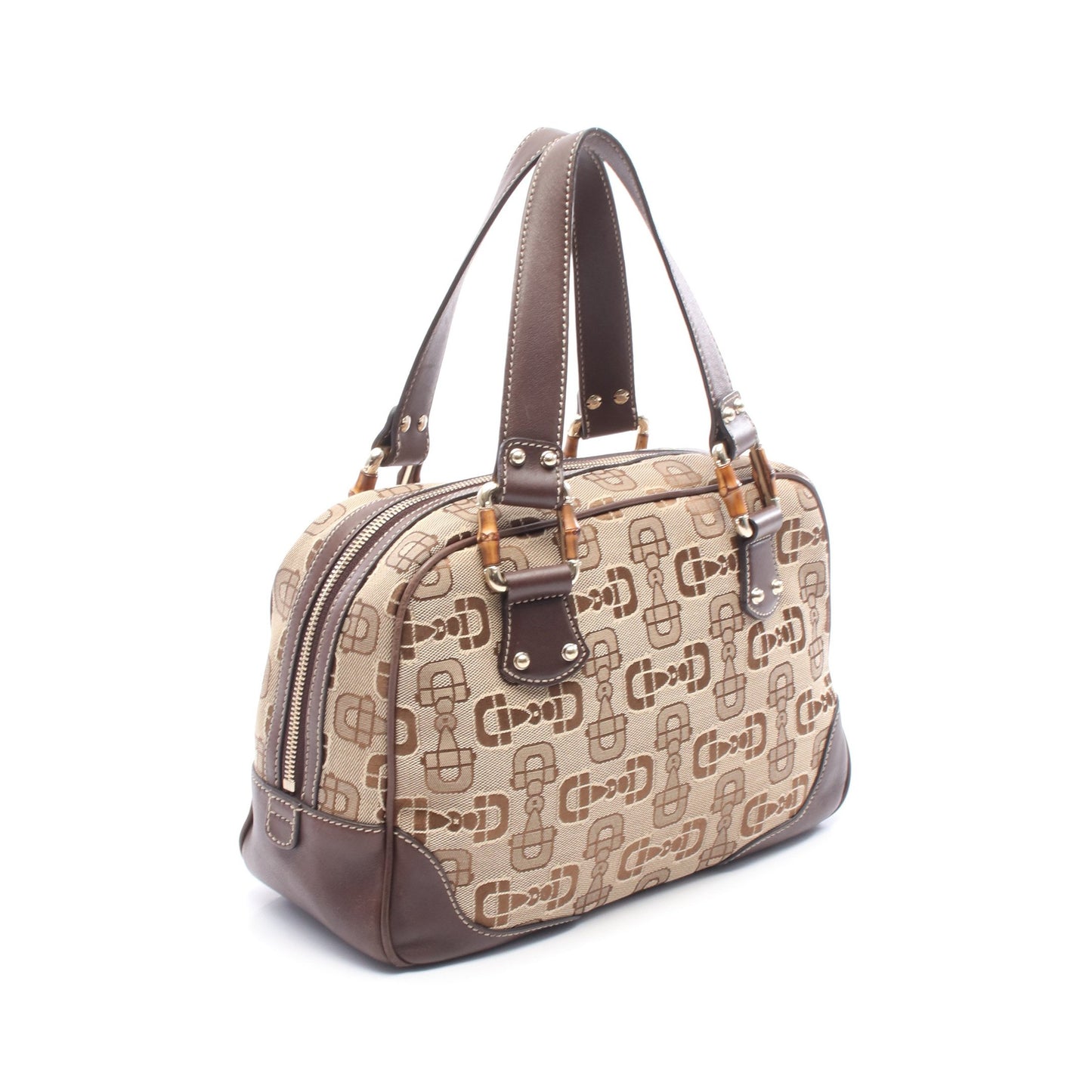 バンブー ホースビット ミニボストンバッグ ハンドバッグ キャンバス レザー ベージュ ブラウン グッチ バッグ GUCCI