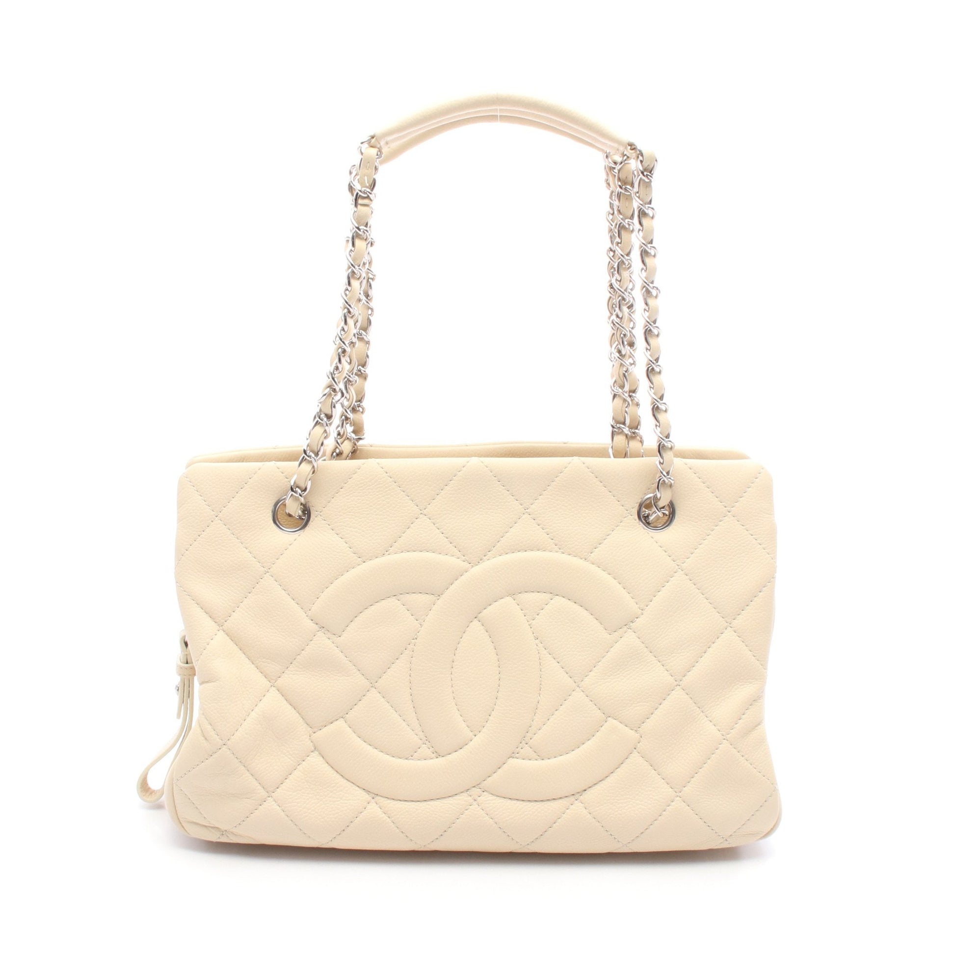 ココマーク マトラッセ チェーンショルダーバッグ レザー アイボリー シルバー金具 シャネル バッグ CHANEL