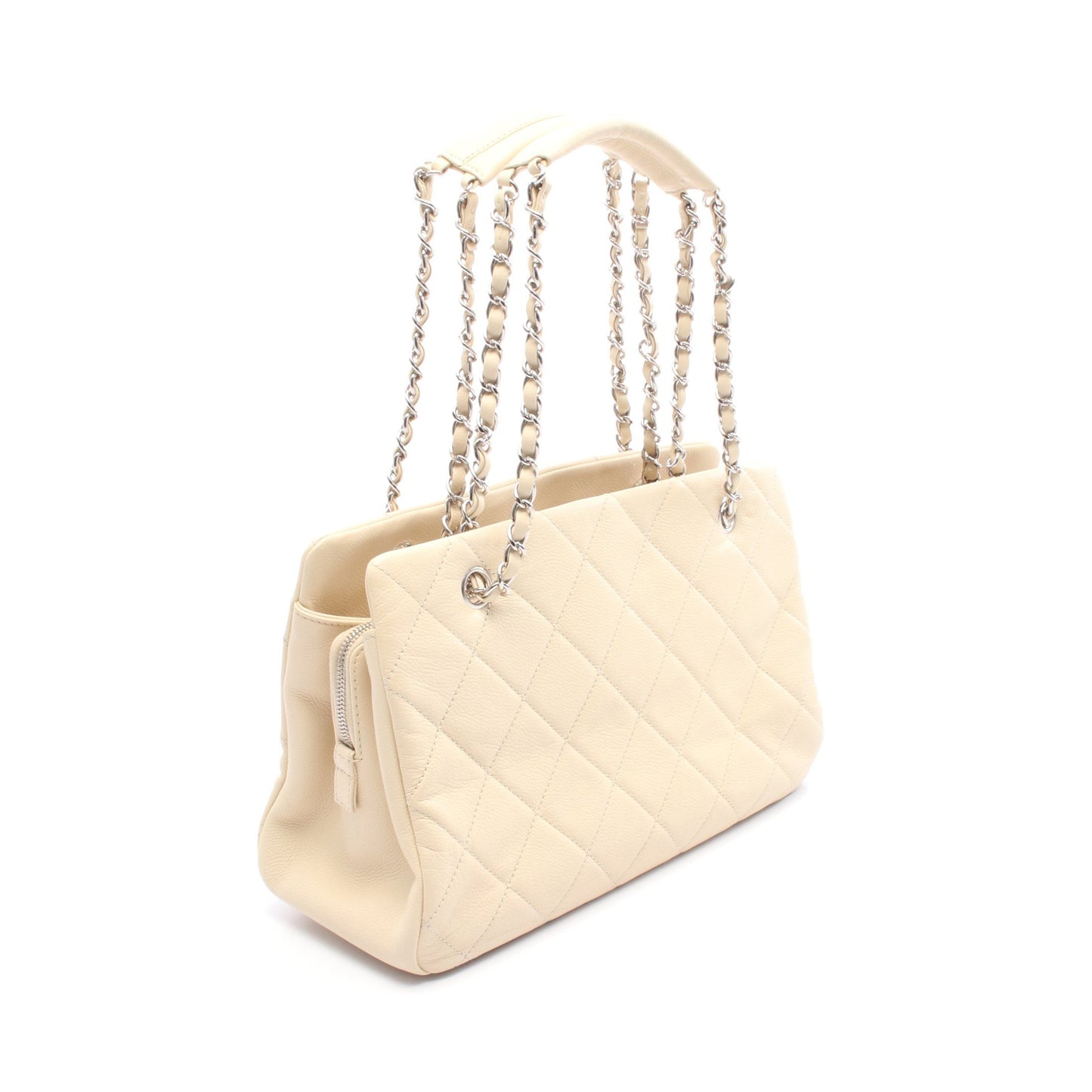 ココマーク マトラッセ チェーンショルダーバッグ レザー アイボリー シルバー金具 シャネル バッグ CHANEL