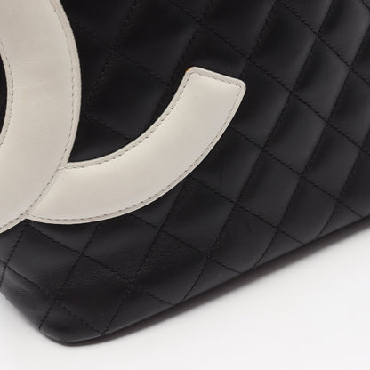 カンボンライン ラージ ショルダーバッグ トートバッグ ラムスキン ブラック ホワイト シルバー金具 シャネル バッグ CHANEL