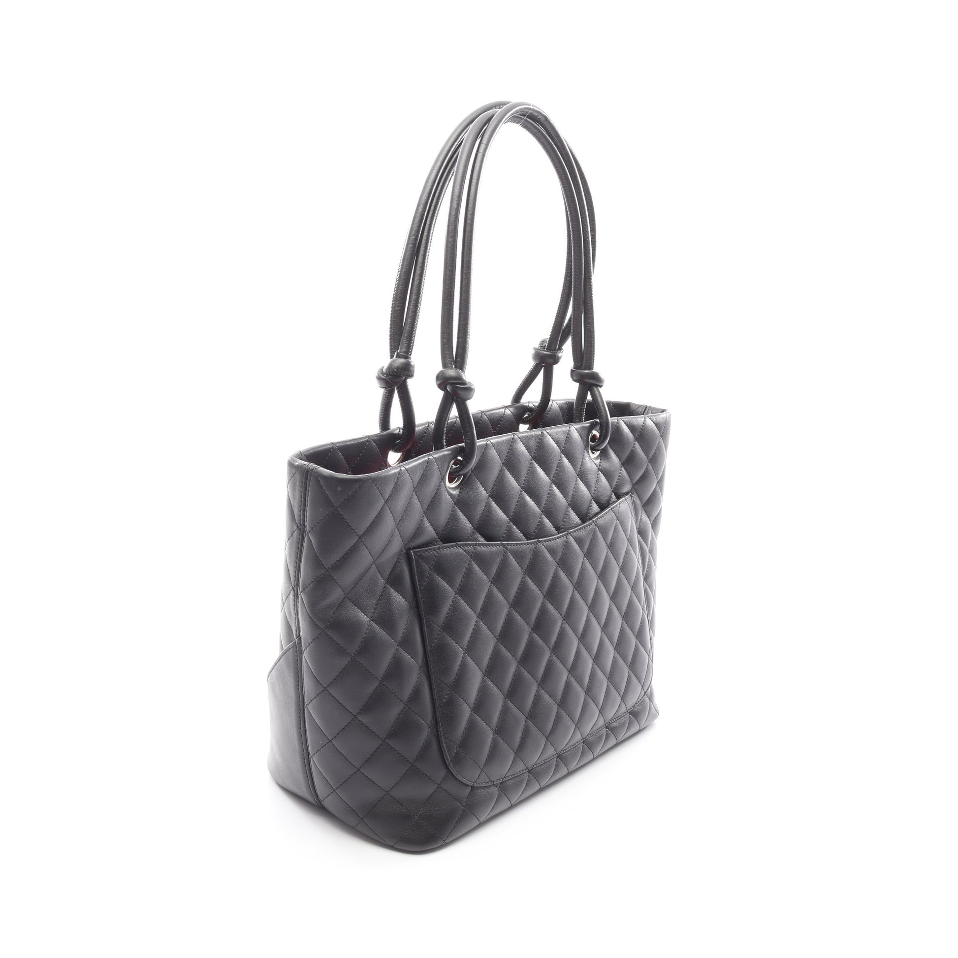 カンボンライン ラージ ショルダーバッグ トートバッグ ラムスキン ブラック ホワイト シルバー金具 シャネル バッグ CHANEL
