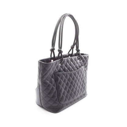 カンボンライン ラージ ショルダーバッグ トートバッグ ラムスキン ブラック ホワイト シルバー金具 シャネル バッグ CHANEL