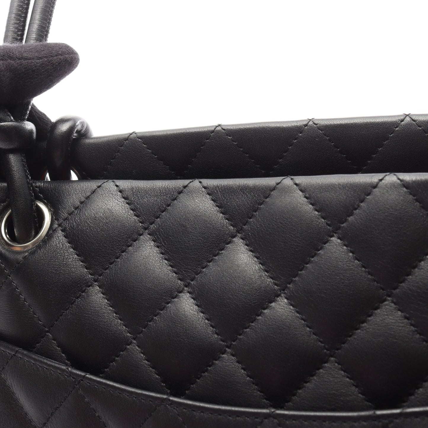 カンボンライン ラージ ショルダーバッグ トートバッグ ラムスキン ブラック ホワイト シルバー金具 シャネル バッグ CHANEL