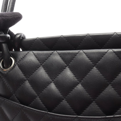カンボンライン ラージ ショルダーバッグ トートバッグ ラムスキン ブラック ホワイト シルバー金具 シャネル バッグ CHANEL