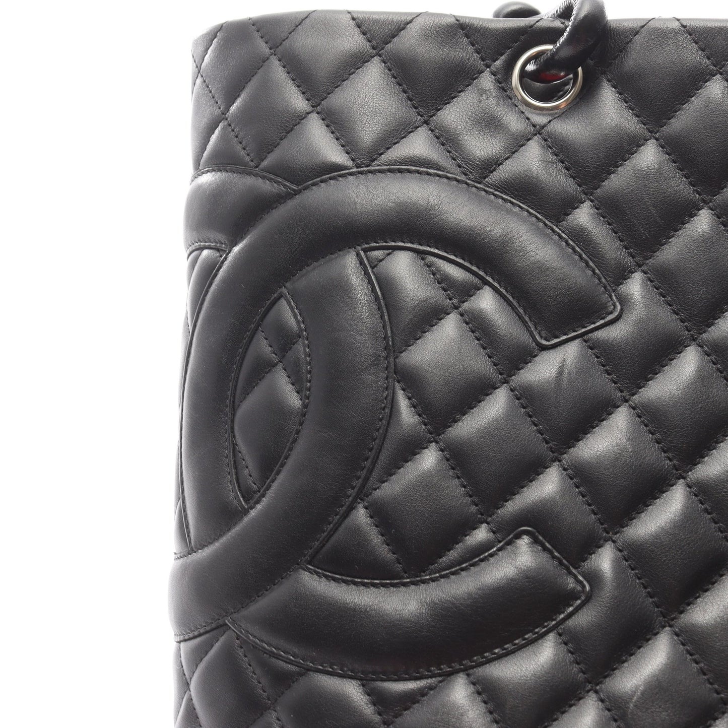 カンボンライン ラージ ショルダーバッグ トートバッグ ラムスキン ブラック シルバー金具 シャネル バッグ CHANEL