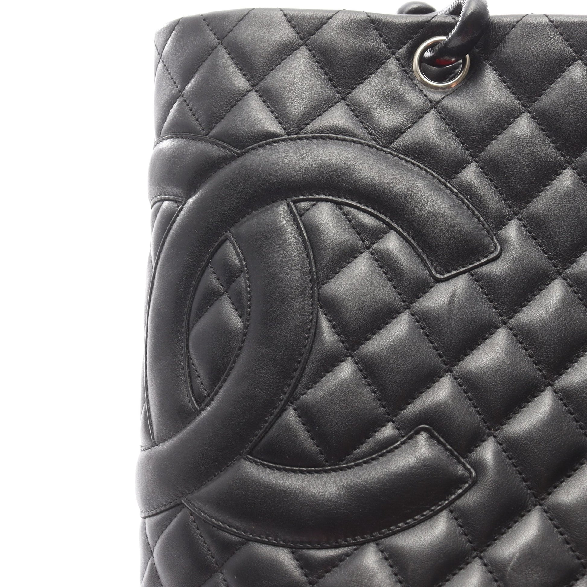 カンボンライン ラージ ショルダーバッグ トートバッグ ラムスキン ブラック シルバー金具 シャネル バッグ CHANEL