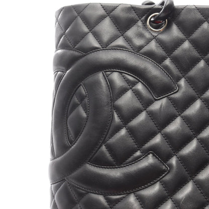 カンボンライン ラージ ショルダーバッグ トートバッグ ラムスキン ブラック シルバー金具 シャネル バッグ CHANEL