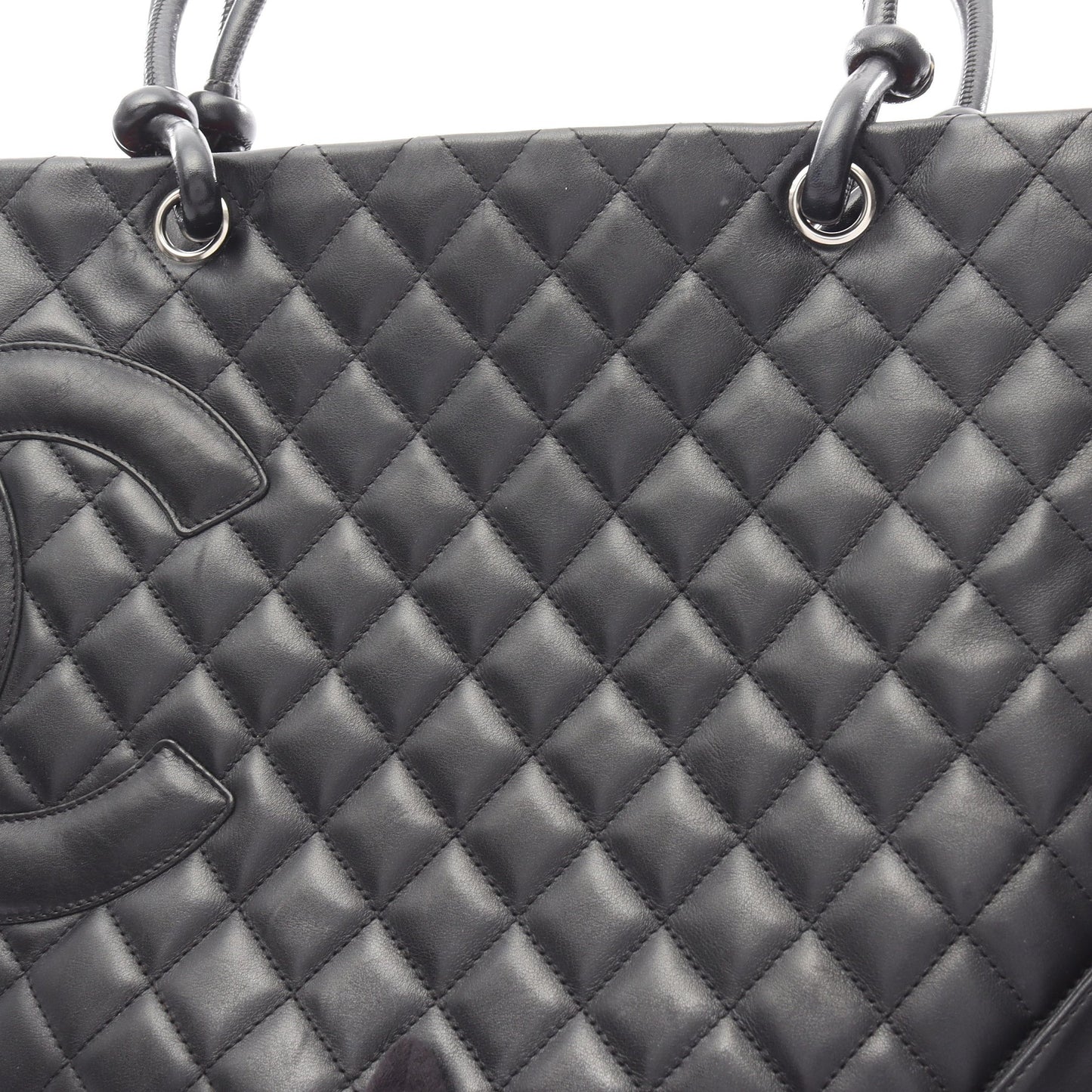 カンボンライン ラージ ショルダーバッグ トートバッグ ラムスキン ブラック シルバー金具 シャネル バッグ CHANEL