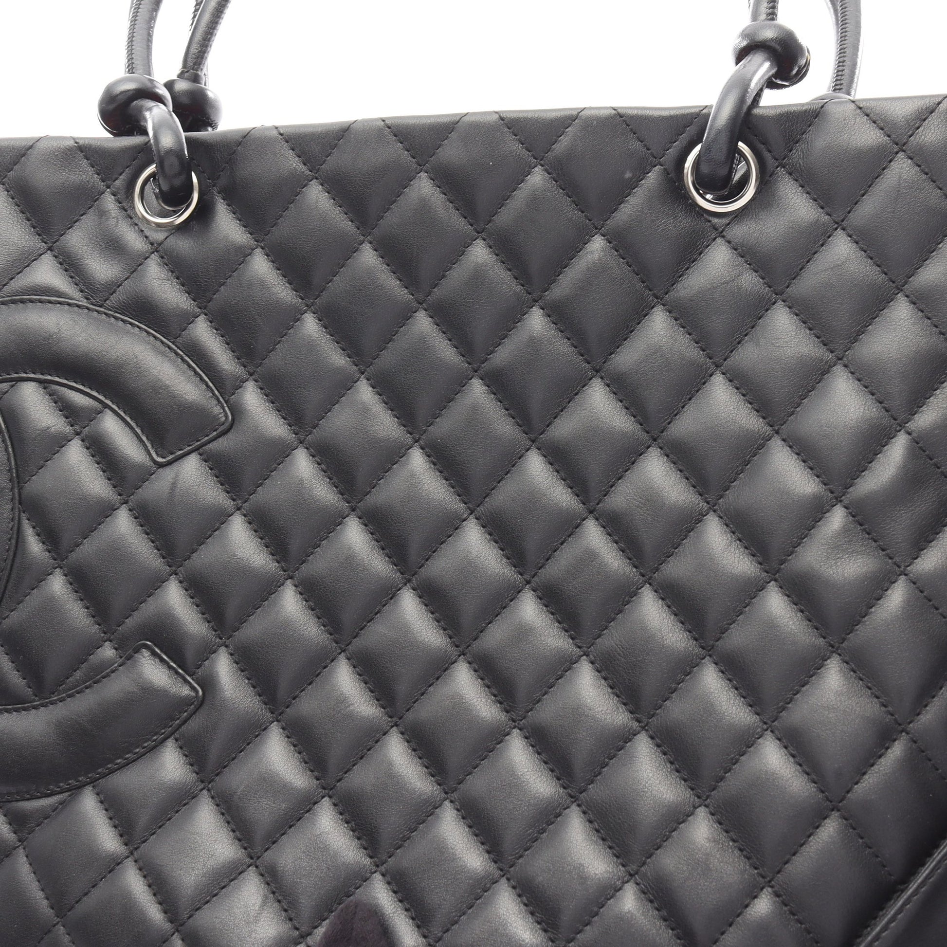 カンボンライン ラージ ショルダーバッグ トートバッグ ラムスキン ブラック シルバー金具 シャネル バッグ CHANEL