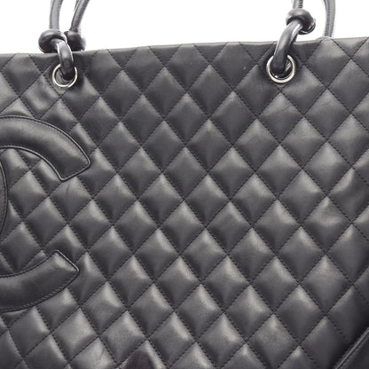 カンボンライン ラージ ショルダーバッグ トートバッグ ラムスキン ブラック シルバー金具 シャネル バッグ CHANEL