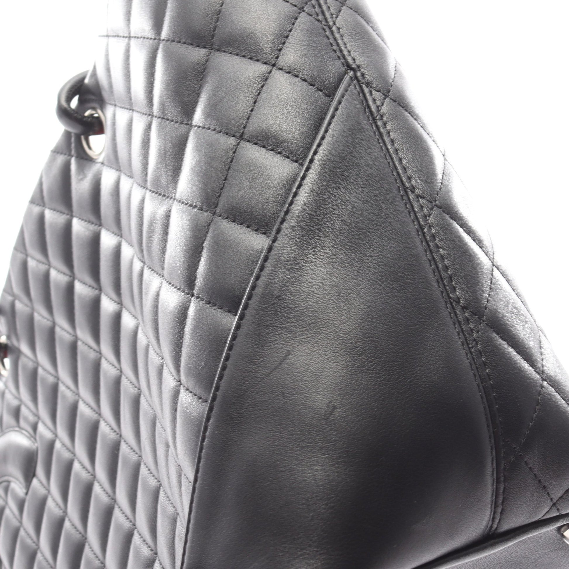 カンボンライン ラージ ショルダーバッグ トートバッグ ラムスキン ブラック シルバー金具 シャネル バッグ CHANEL