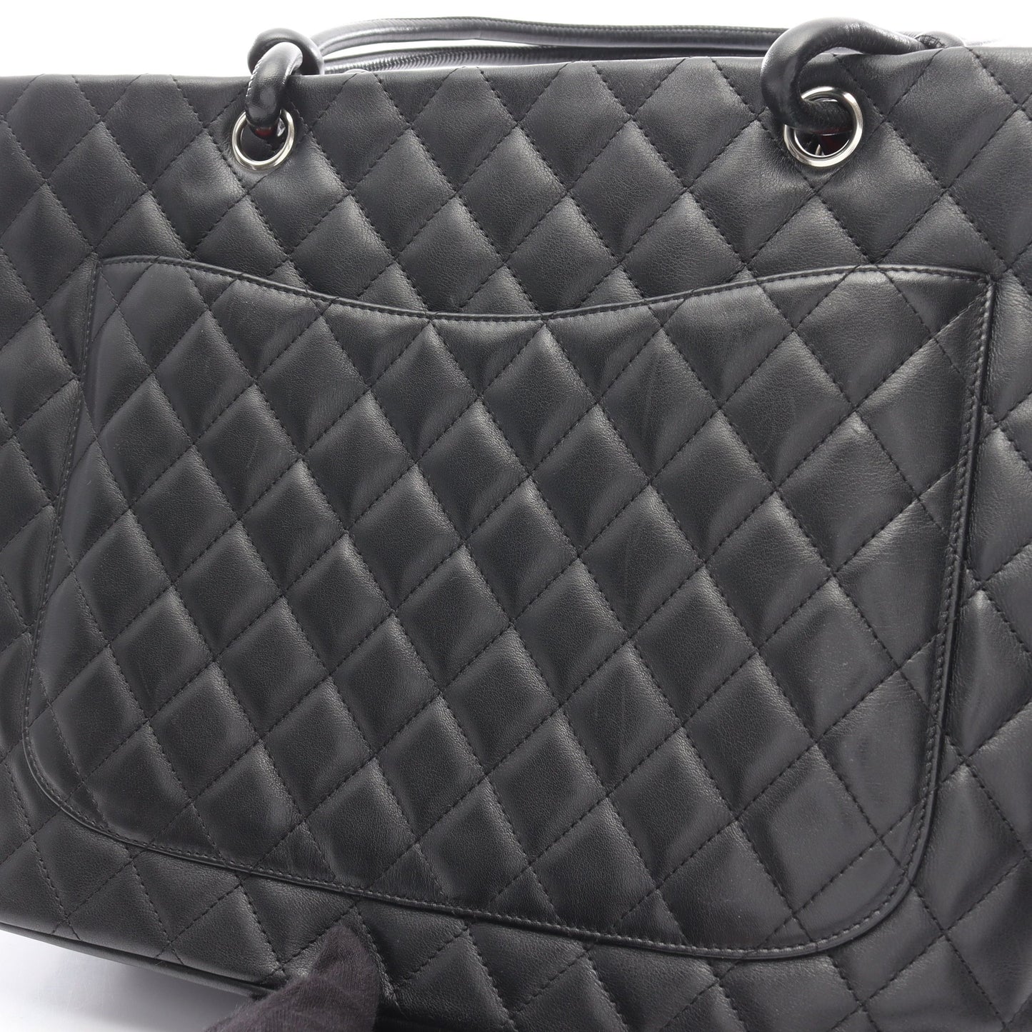 カンボンライン ラージ ショルダーバッグ トートバッグ ラムスキン ブラック シルバー金具 シャネル バッグ CHANEL