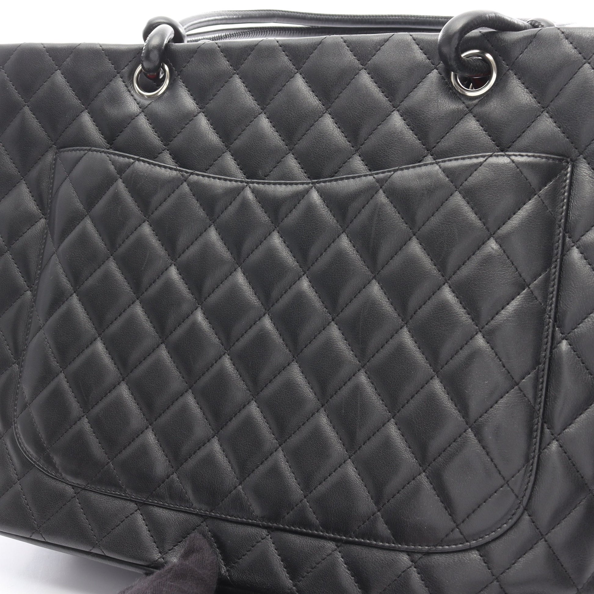 カンボンライン ラージ ショルダーバッグ トートバッグ ラムスキン ブラック シルバー金具 シャネル バッグ CHANEL