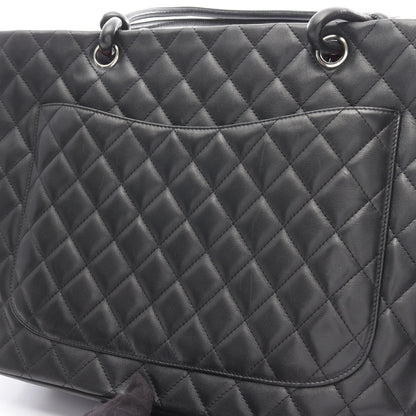カンボンライン ラージ ショルダーバッグ トートバッグ ラムスキン ブラック シルバー金具 シャネル バッグ CHANEL