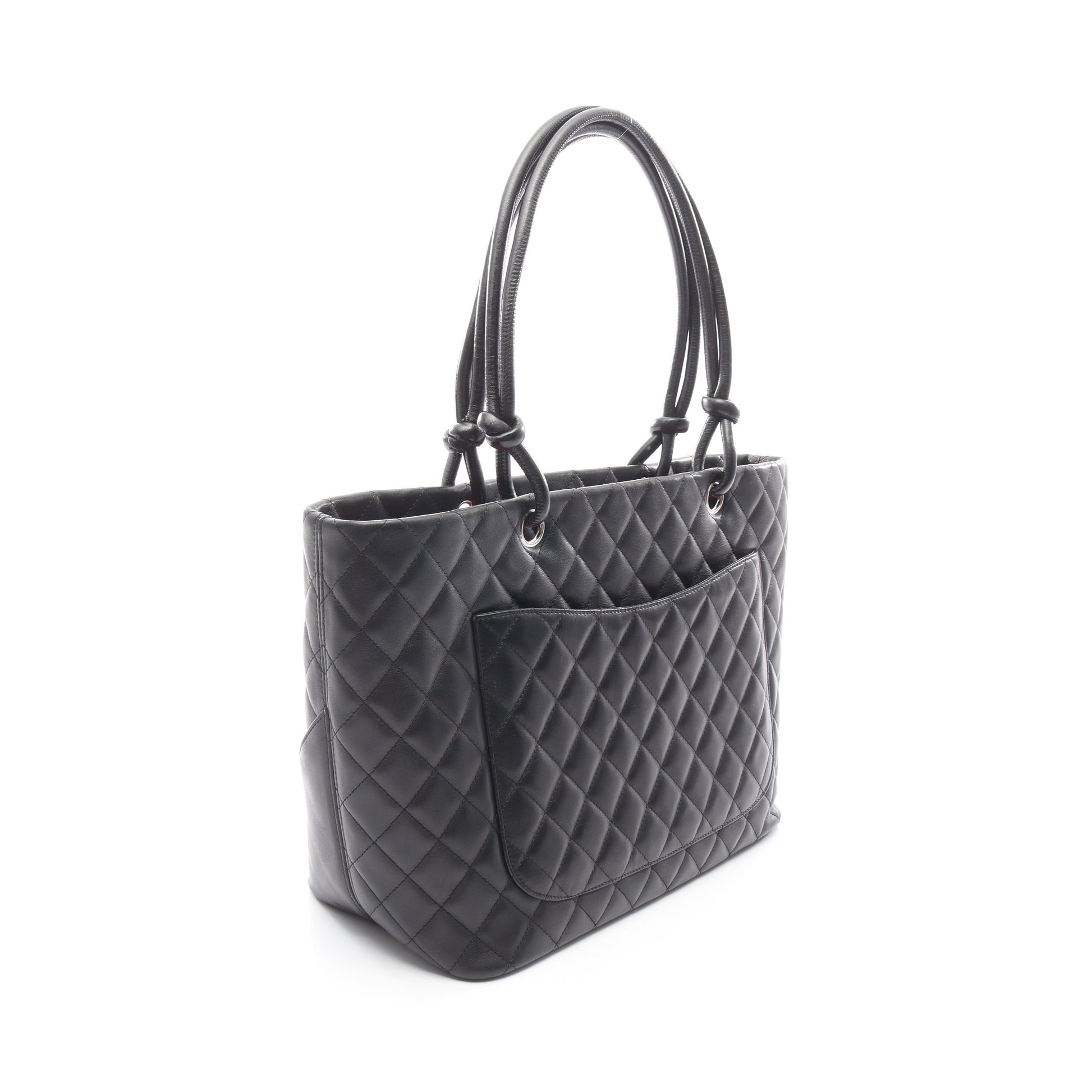 カンボンライン ラージ ショルダーバッグ トートバッグ ラムスキン ブラック シルバー金具 シャネル バッグ CHANEL