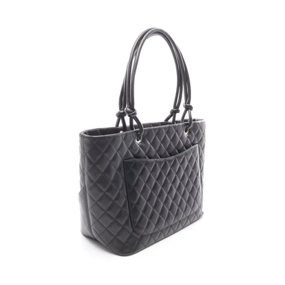 カンボンライン ラージ ショルダーバッグ トートバッグ ラムスキン ブラック シルバー金具 シャネル バッグ CHANEL