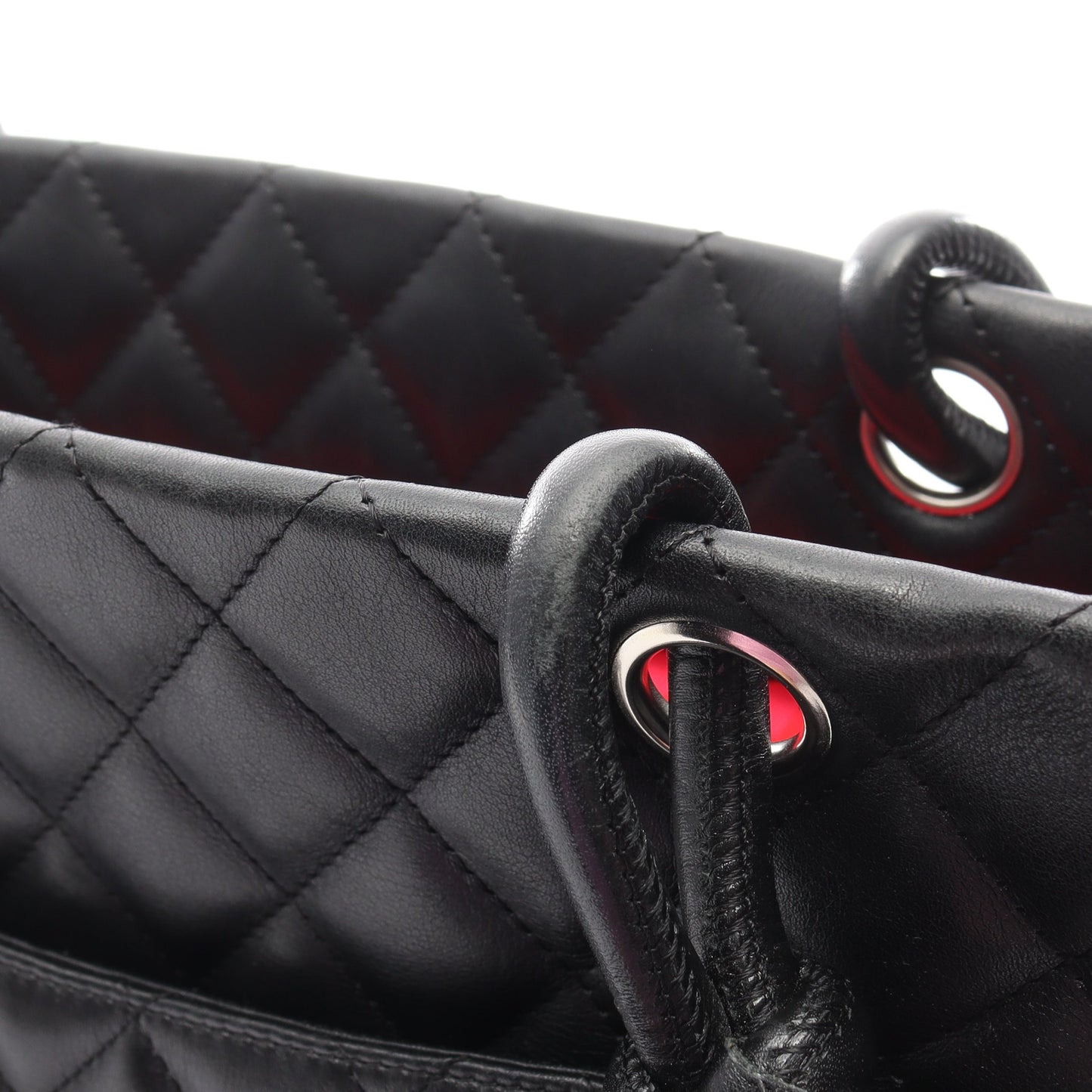 カンボンライン ラージ ショルダーバッグ トートバッグ ラムスキン ブラック シルバー金具 シャネル バッグ CHANEL