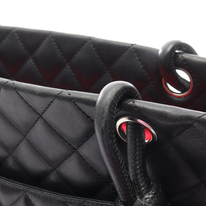 カンボンライン ラージ ショルダーバッグ トートバッグ ラムスキン ブラック シルバー金具 シャネル バッグ CHANEL