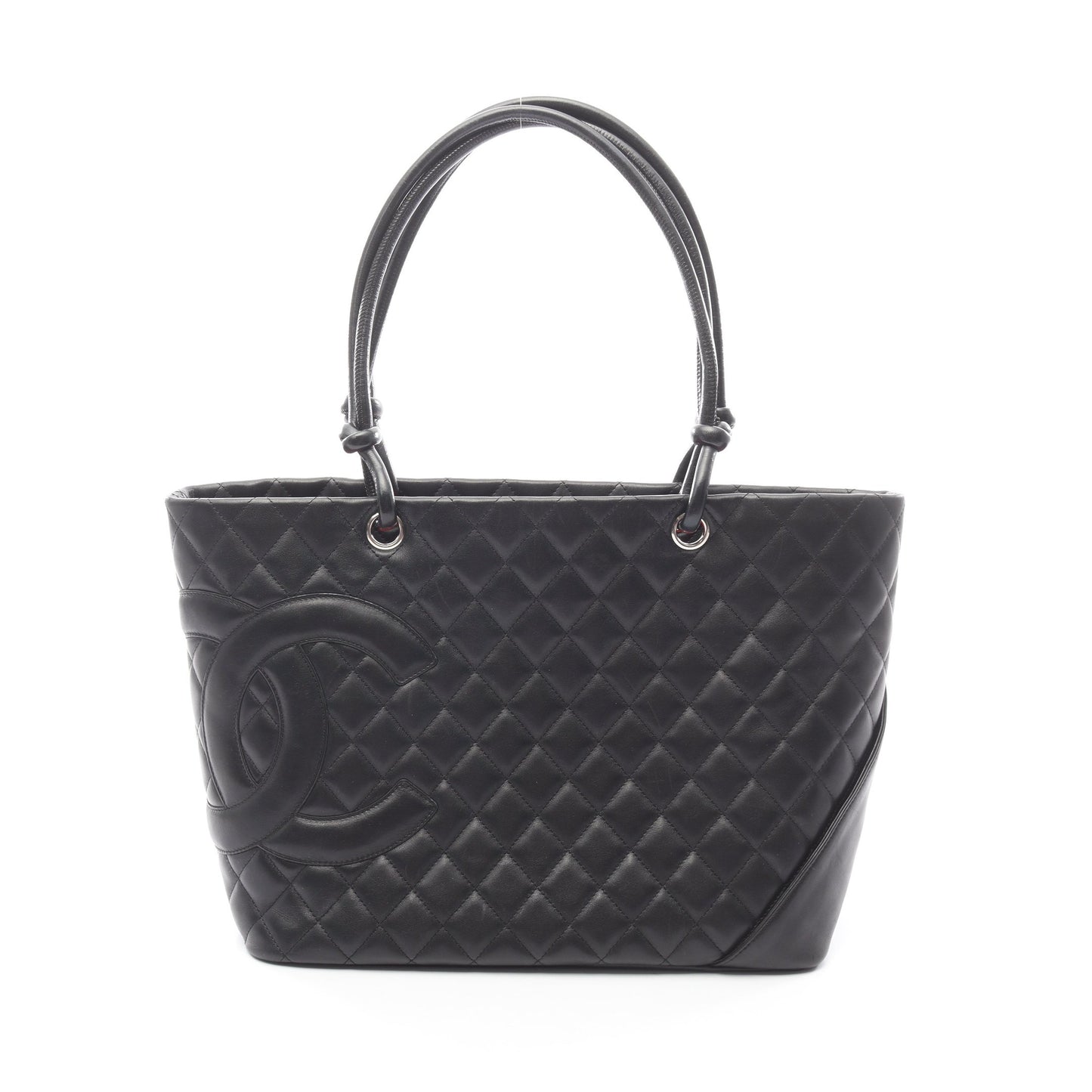 カンボンライン ラージ ショルダーバッグ トートバッグ ラムスキン ブラック シルバー金具 シャネル バッグ CHANEL