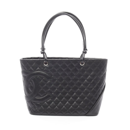 カンボンライン ラージ ショルダーバッグ トートバッグ ラムスキン ブラック シルバー金具 シャネル バッグ CHANEL