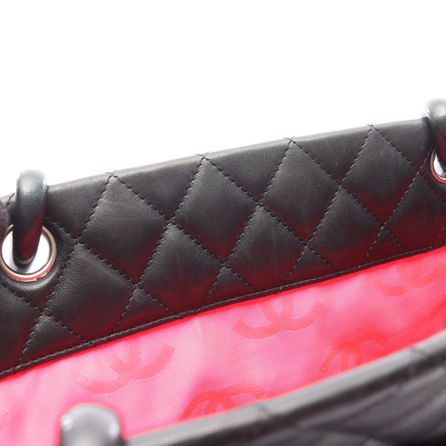 カンボンライン ラージ ショルダーバッグ トートバッグ ラムスキン ブラック シルバー金具 シャネル バッグ CHANEL
