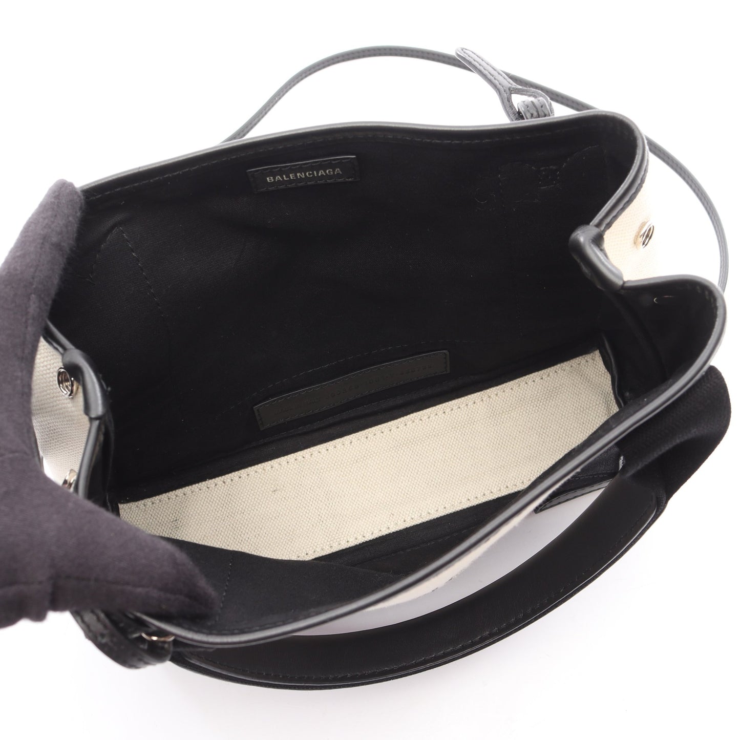 ネイビーカバ XS ハンドバッグ キャンバス レザー アイボリー ブラック 2WAY バレンシアガ バッグ BALENCIAGA