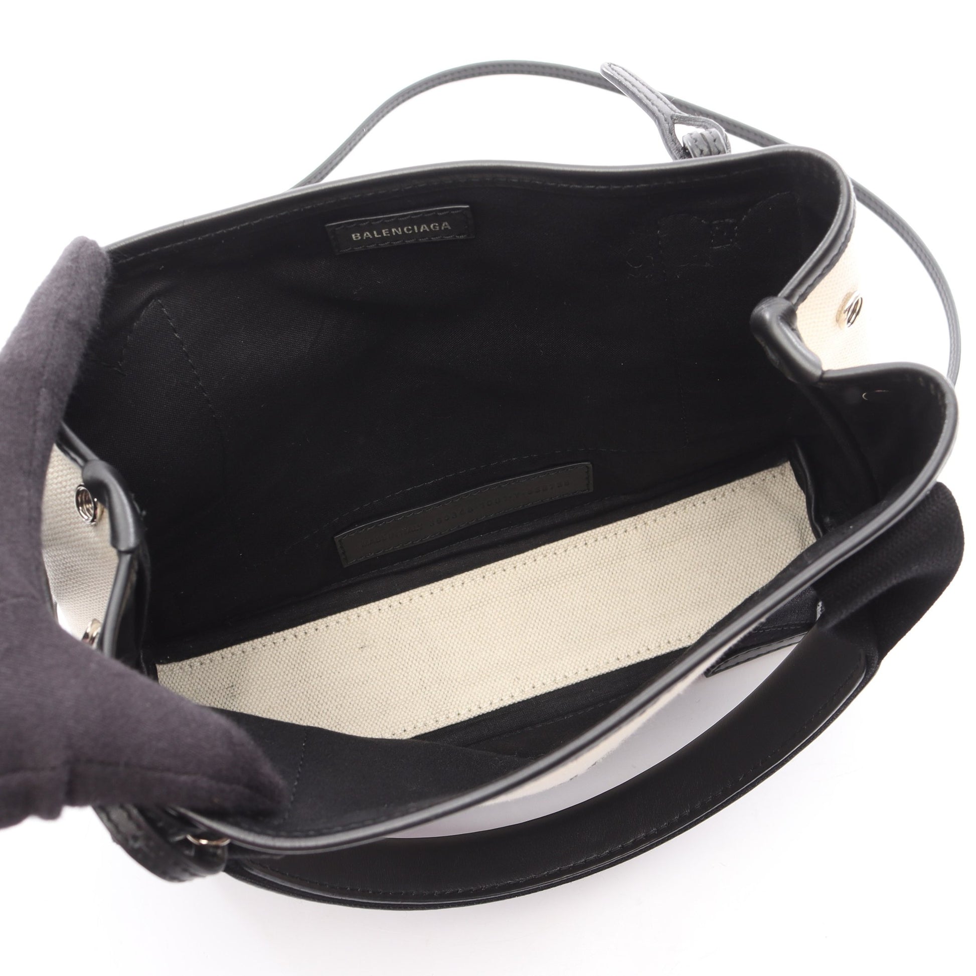ネイビーカバ XS ハンドバッグ キャンバス レザー アイボリー ブラック 2WAY バレンシアガ バッグ BALENCIAGA