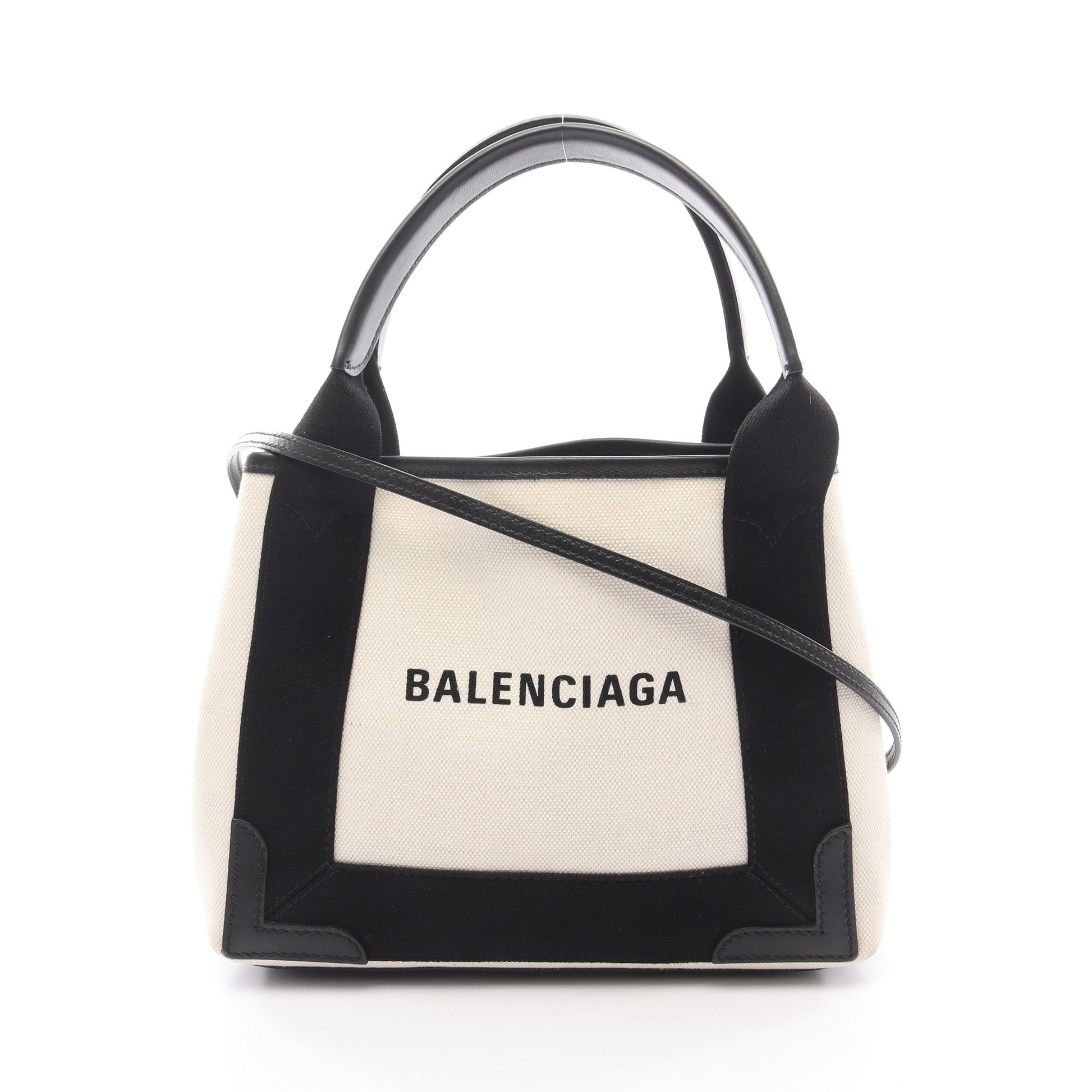 ネイビーカバ XS ハンドバッグ キャンバス レザー アイボリー ブラック 2WAY バレンシアガ バッグ BALENCIAGA
