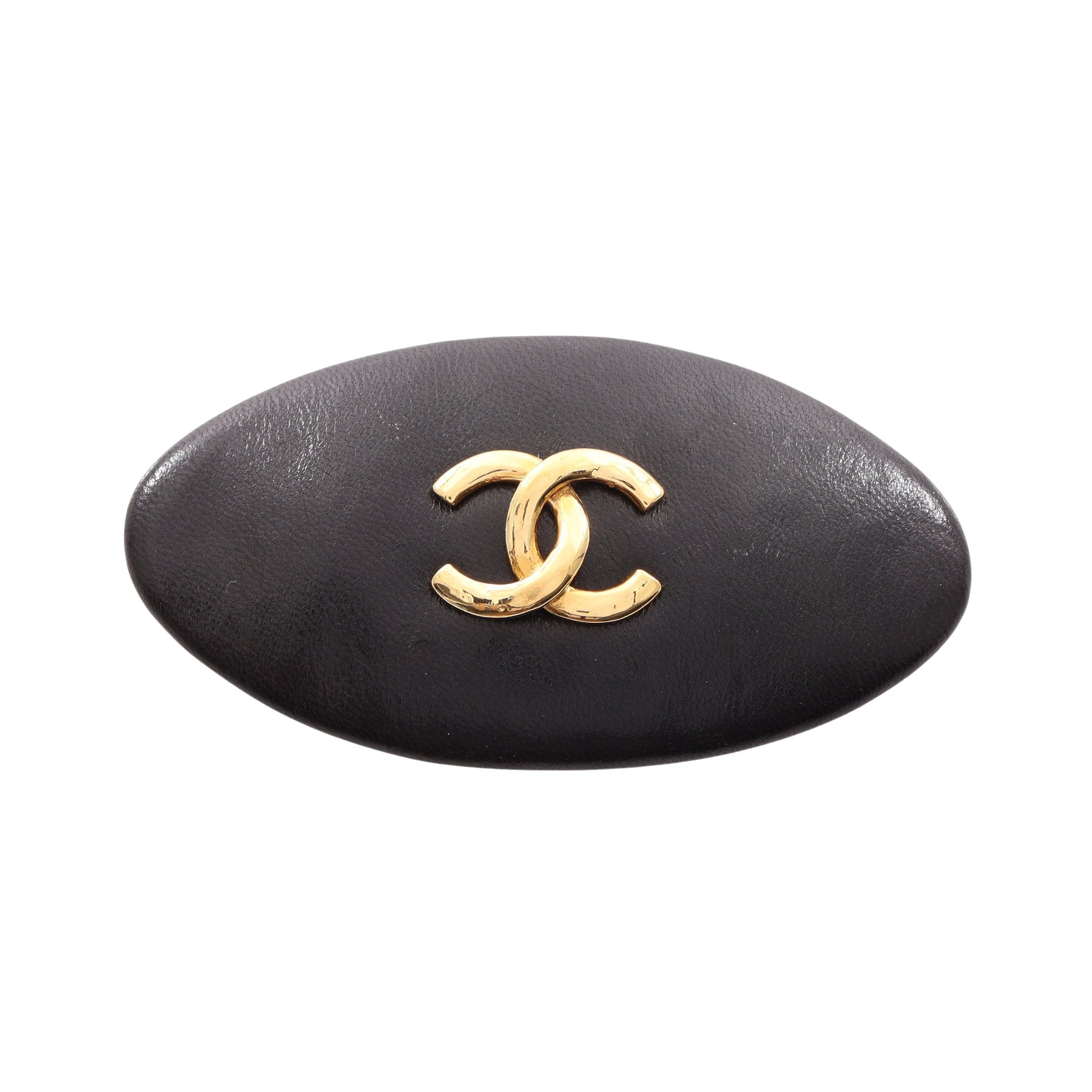 ココマーク オーバル バレッタ レザー GP ブラック ゴールド