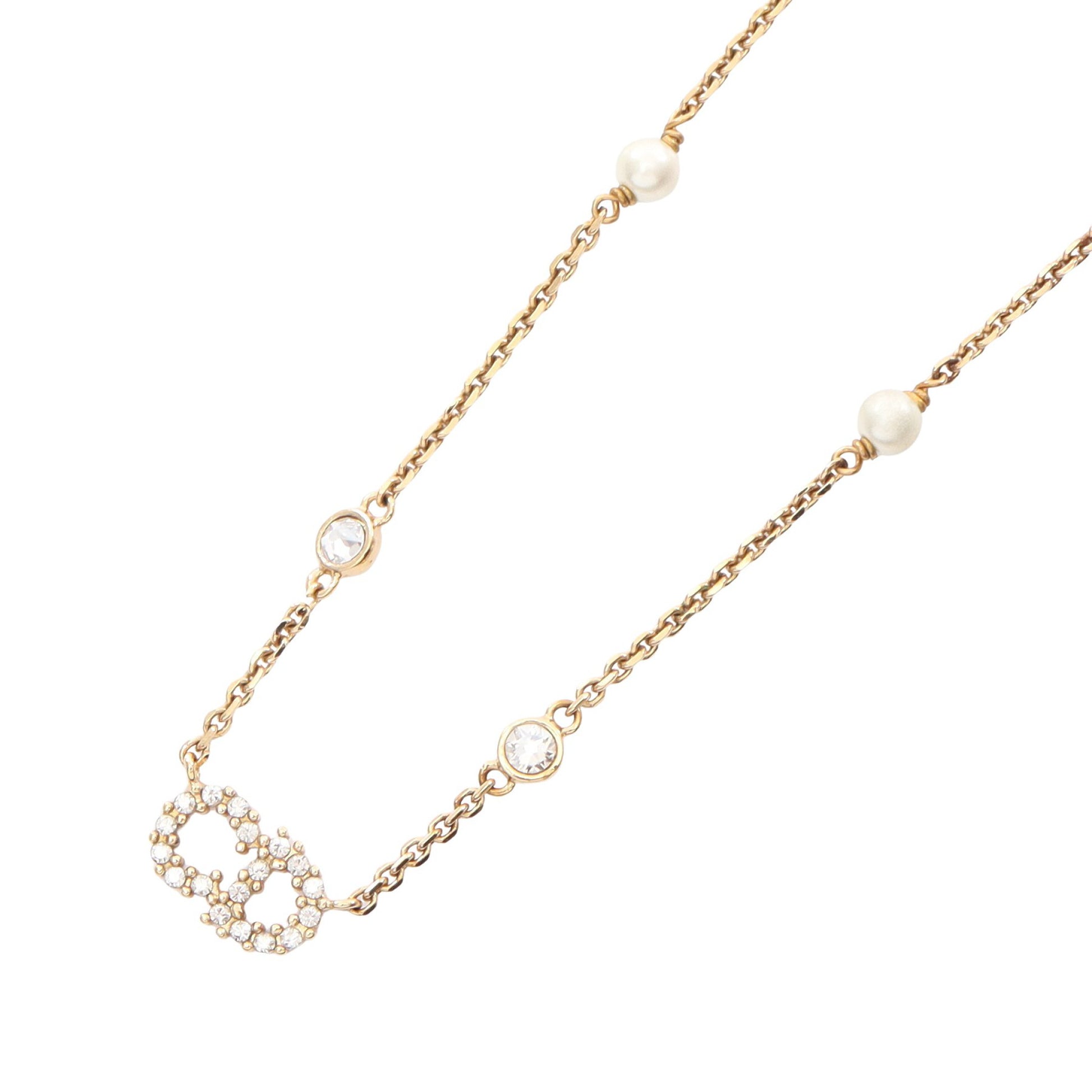 CDロゴ ネックレス GP フェイクパール ラインストーン ゴールド ホワイト クリア クリスチャンディオール アクセサリー Christian Dior