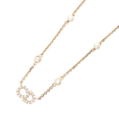 CDロゴ ネックレス GP フェイクパール ラインストーン ゴールド ホワイト クリア クリスチャンディオール アクセサリー Christian Dior