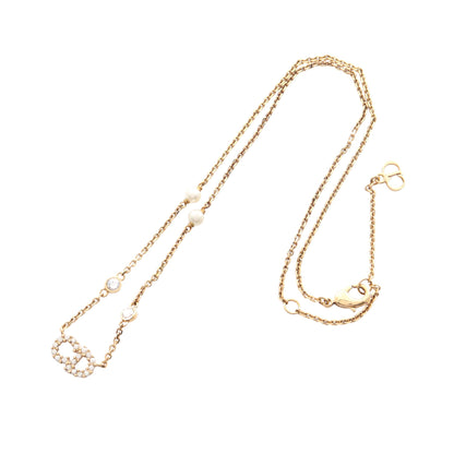 CDロゴ ネックレス GP フェイクパール ラインストーン ゴールド ホワイト クリア クリスチャンディオール アクセサリー Christian Dior