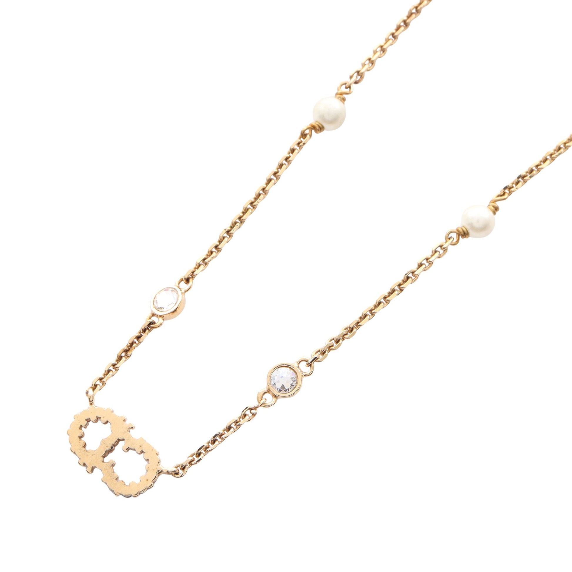 CDロゴ ネックレス GP フェイクパール ラインストーン ゴールド ホワイト クリア クリスチャンディオール アクセサリー Christian Dior