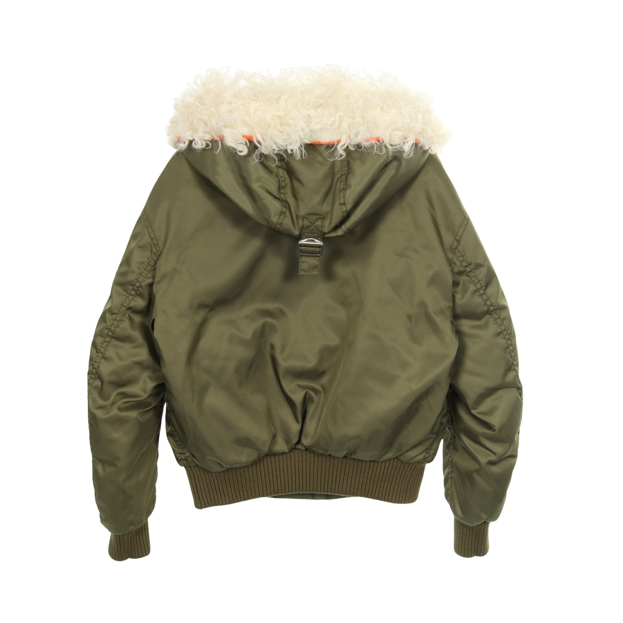 ダウンジャケット ナイロン カーキグリーン ファー フード付き ミュウ