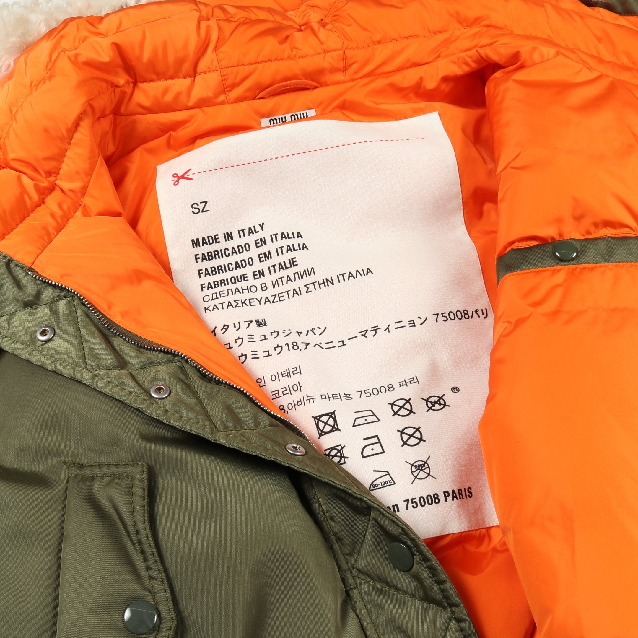 ダウンジャケット ナイロン カーキグリーン ファー フード付き ミュウ