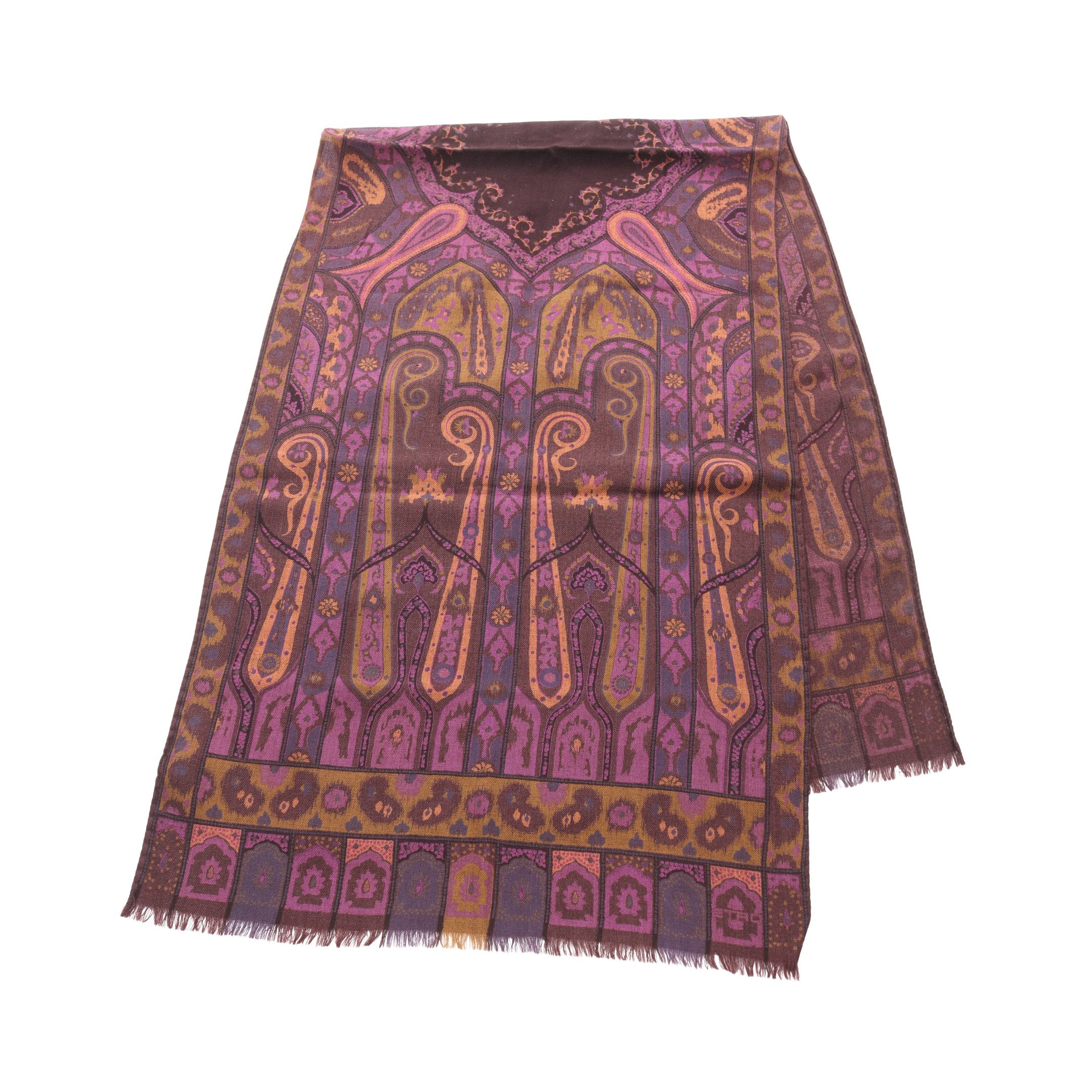 ストール ショール ペイズリー柄 ウール シルク ダークブラウン