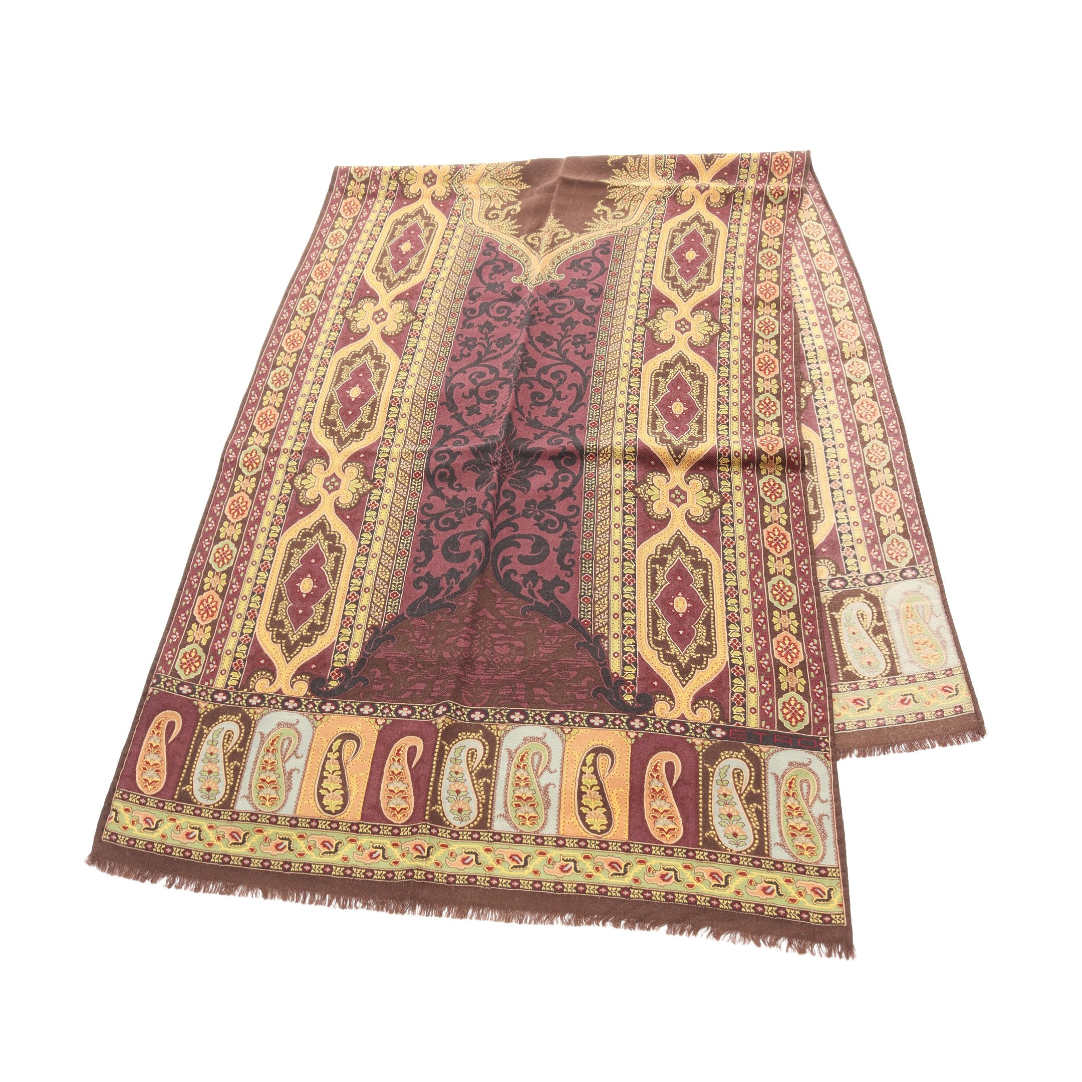 ストール ショール ペイズリー柄 ウール シルク ダークブラウン ダーク