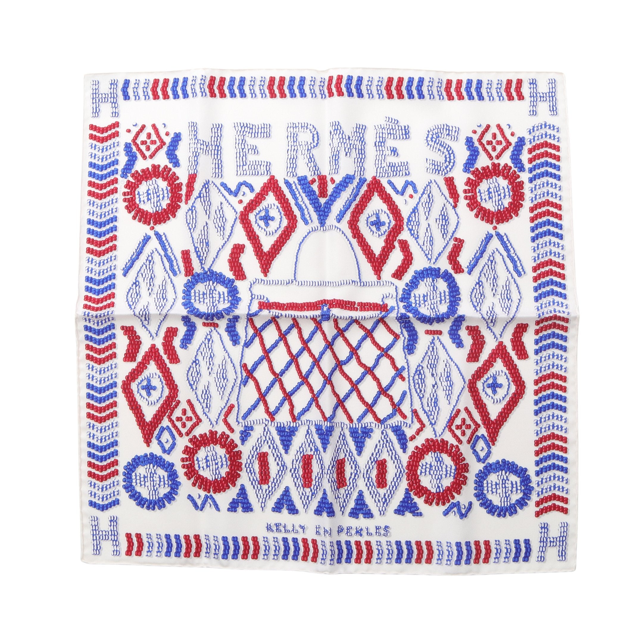 プチカレ カレ45 KELLY EN PERLES スカーフ シルク ホワイト レッド