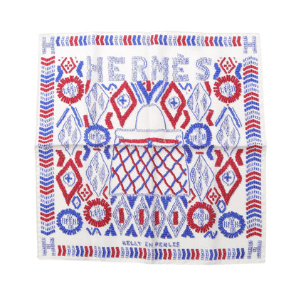 プチカレ カレ45 KELLY EN PERLES スカーフ シルク ホワイト レッド ブルー エルメス 財布・小物 HERMES