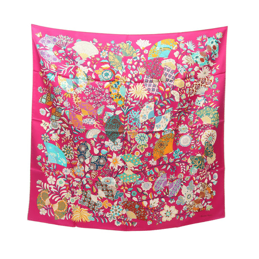 カレ90 Fleurs et papillons de tissus スカーフ シルク ピンクパープル マルチカラー エルメス