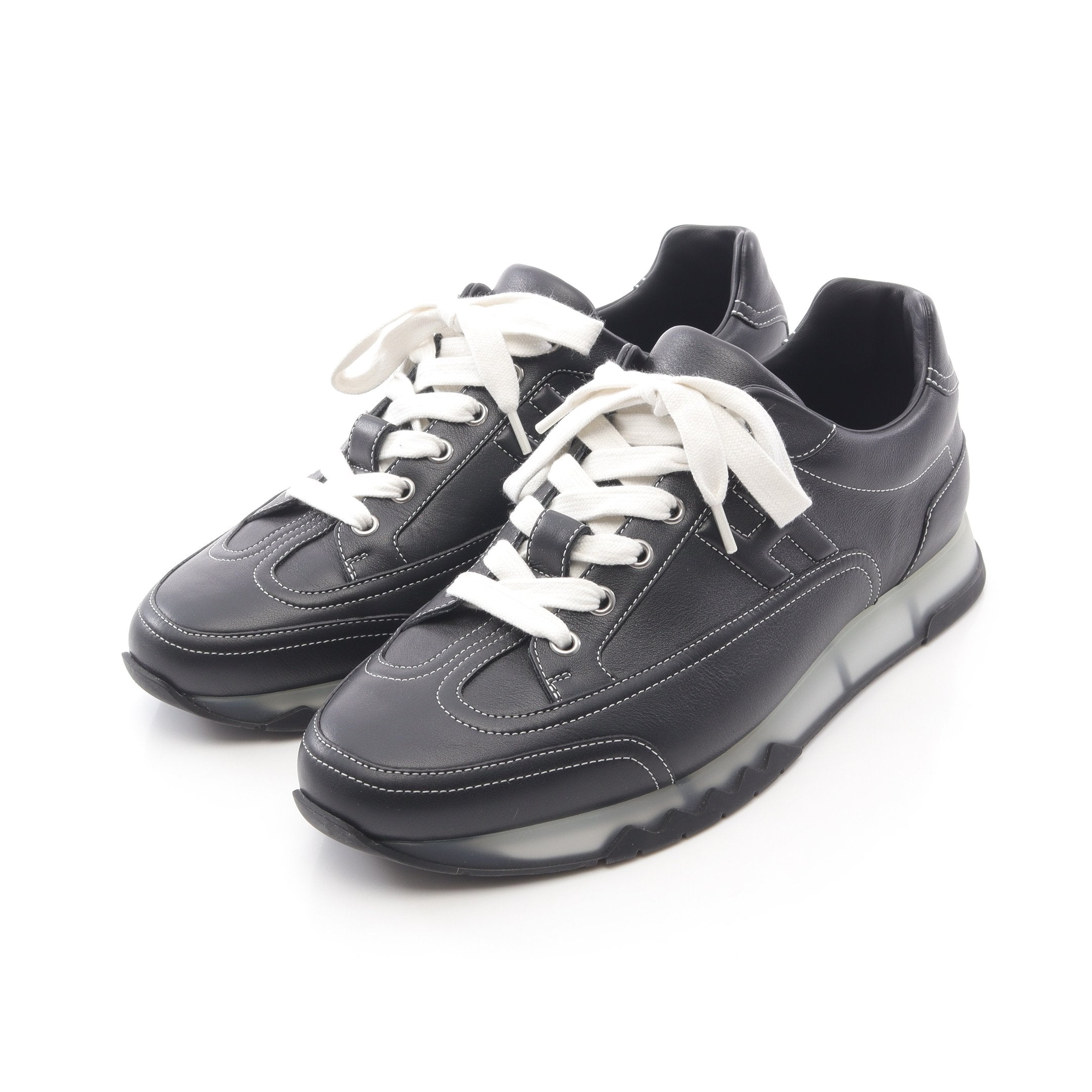 HERMES エルメス　レザー　スニーカー　ブラック　37 中古・古着通販】HERMES (エルメス) HERMES Hロゴレザースニーカー