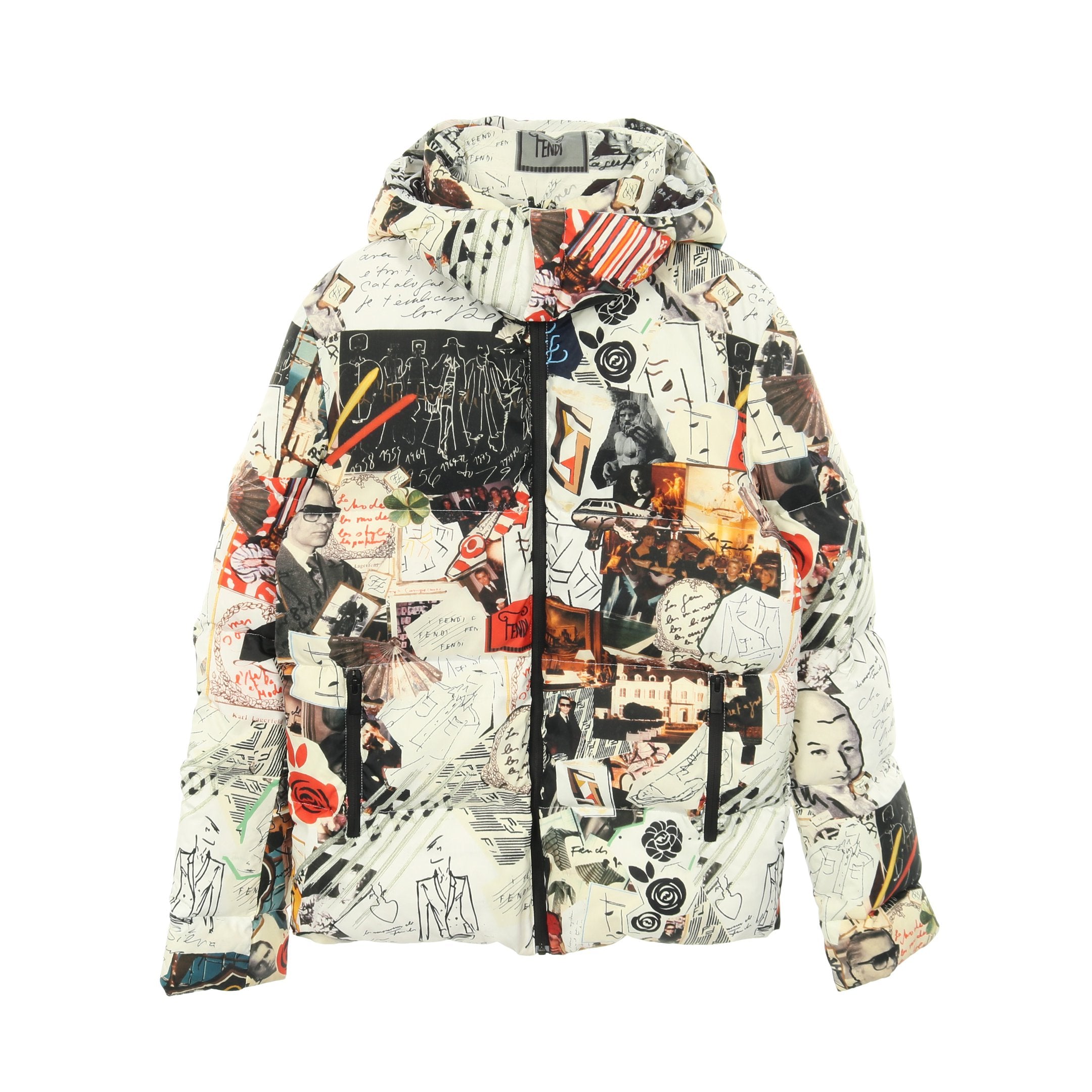 ダウンジャケット 総柄 ナイロン オフホワイト マルチカラー