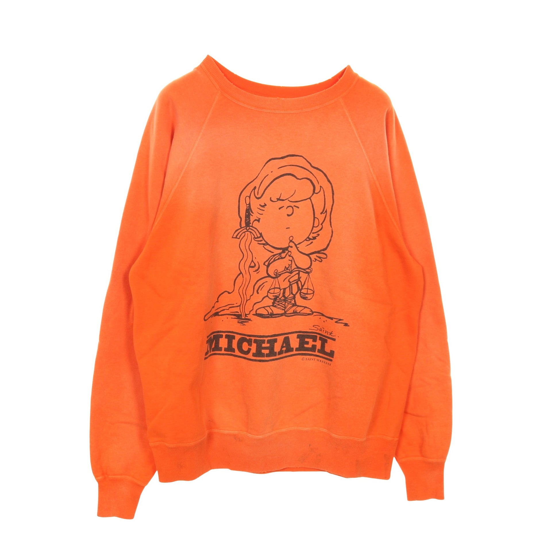 スウェットシャツ クルーネック プリント コットン オレンジ ヴィンテージ加工 ユーズド加工 セント マイケル トップス SAINT MICHAEL