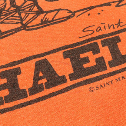 スウェットシャツ クルーネック プリント コットン オレンジ ヴィンテージ加工 ユーズド加工 セント マイケル トップス SAINT MICHAEL