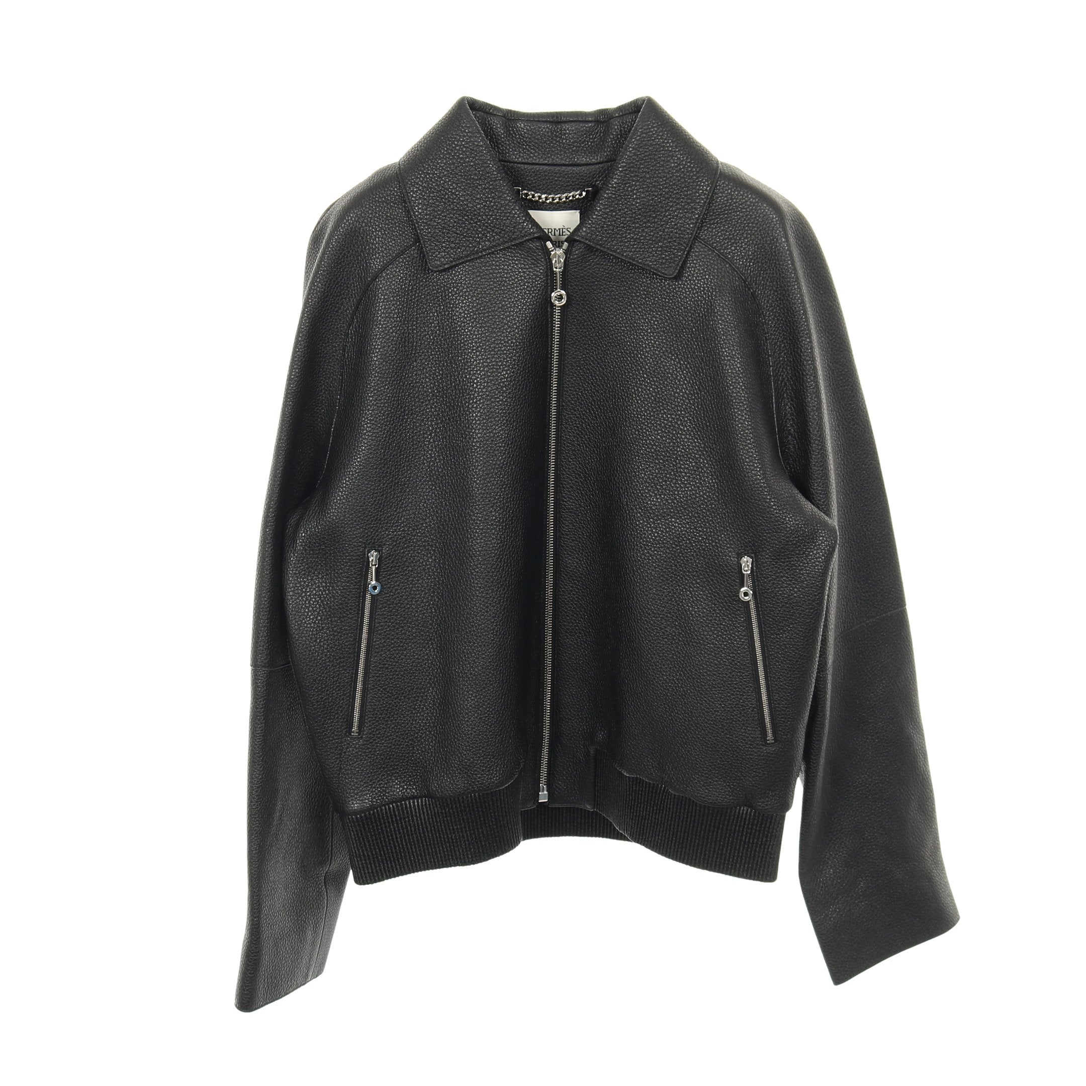 美品　HERMÈSエルメス　シルク　宝石鉱山　ブルゾン　本革　レザージャケット ブルゾン ジャケット レザー ブラック エルメス – RECLO