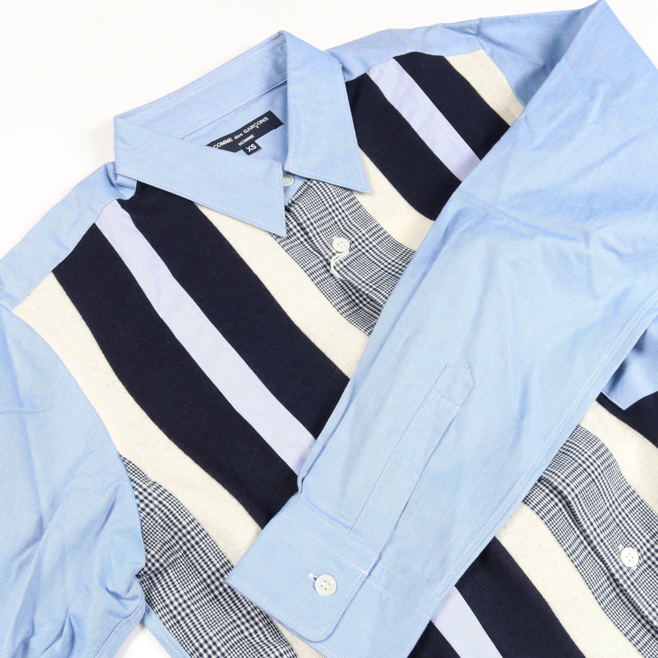 シャツ ストライプ ギンガムチェック コットン ウール ライトブルー