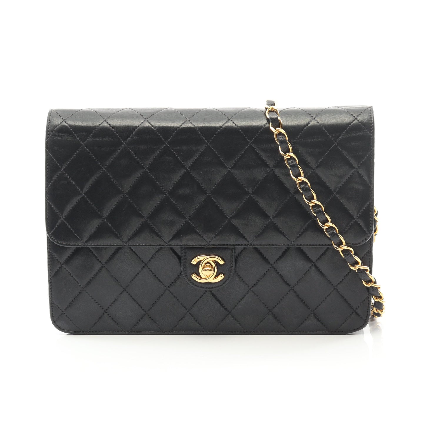 マトラッセ シングルフラップ チェーンショルダーバッグ ラムスキン ブラック ゴールド金具 シャネル バッグ CHANEL