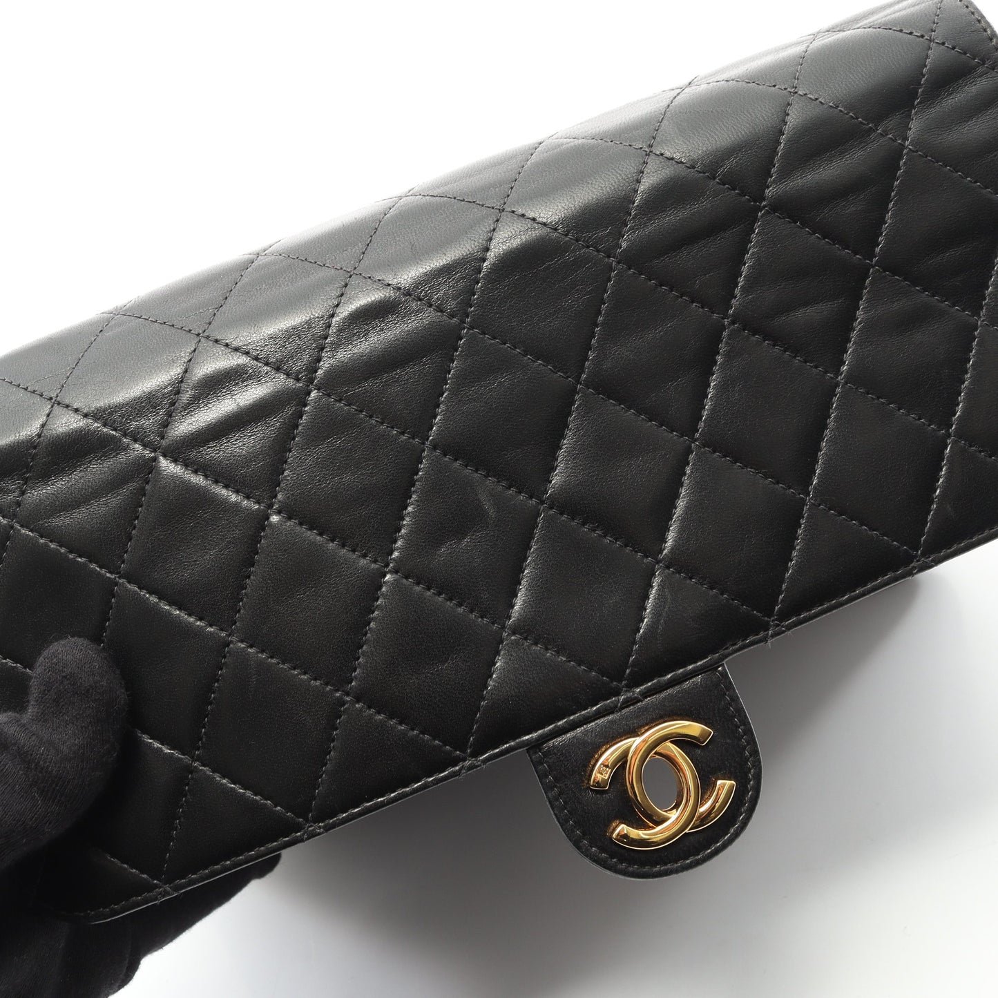 マトラッセ シングルフラップ チェーンショルダーバッグ ラムスキン ブラック ゴールド金具 シャネル バッグ CHANEL