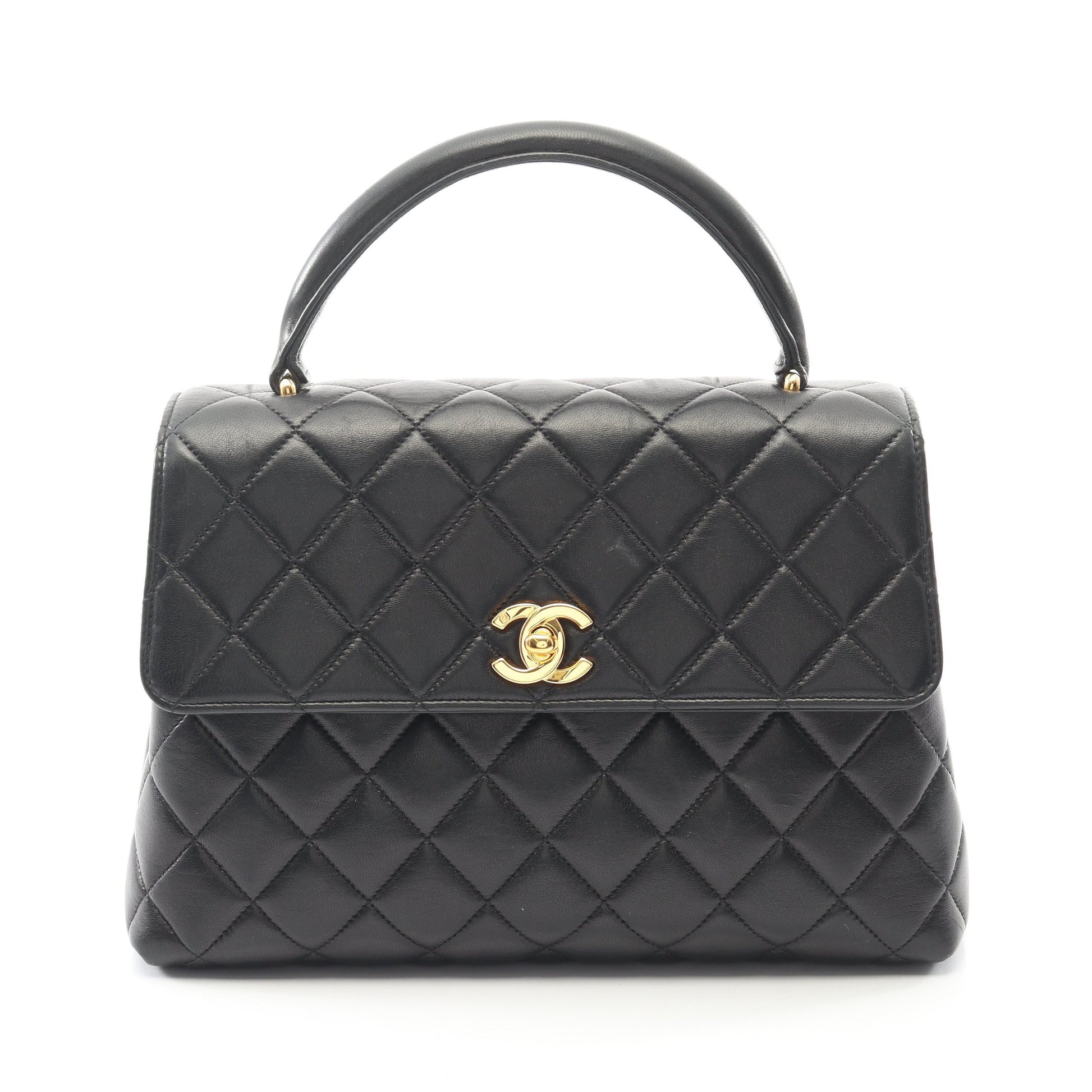 マトラッセ ハンドバッグ ラムスキン ブラック ゴールド金具 シャネル バッグ CHANEL